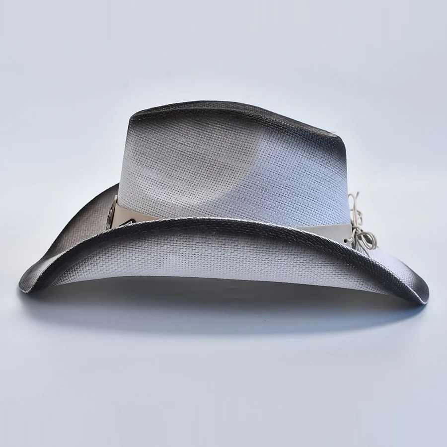 Western Style Straw Hats for Men Women Summer Beach Sun Hat Vintage Curled Edge Cowgirl Jazz Hat Sombrero Hombre