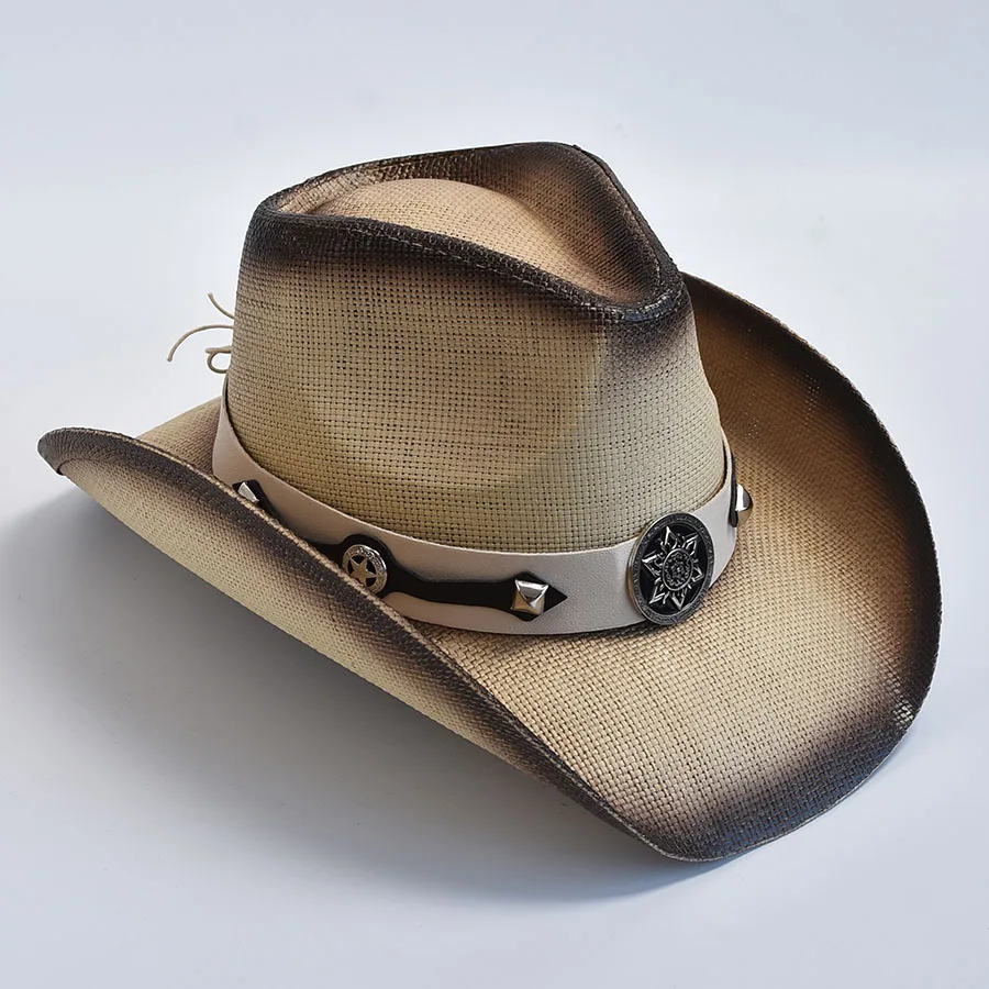 Western Style Straw Hats for Men Women Summer Beach Sun Hat Vintage Curled Edge Cowgirl Jazz Hat Sombrero Hombre