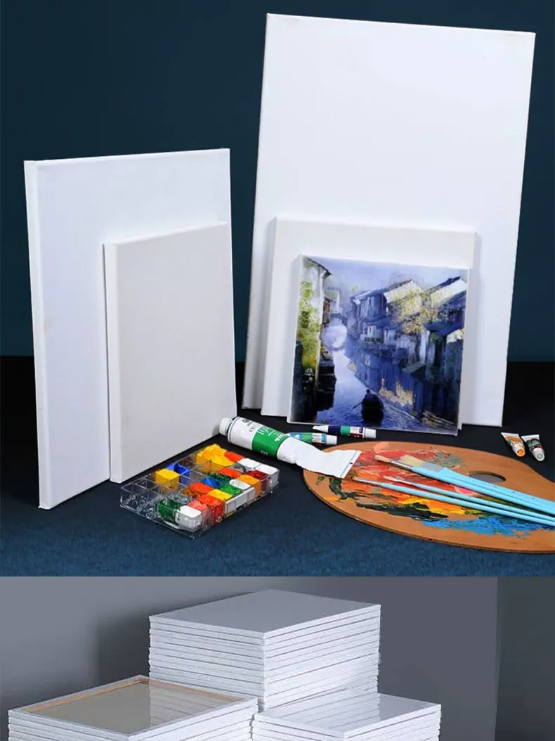 5pcs White Blank Square Artist Canvas Wooden Board Frame Cotton Artist Canvas Boards for Oil Painting Acrylic Watercolor