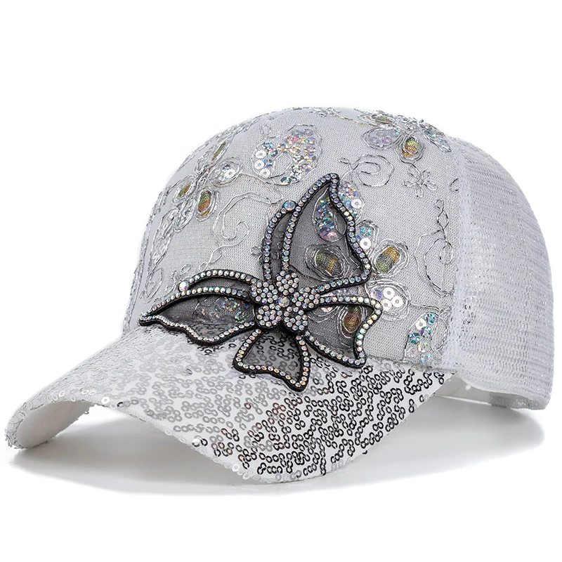 New Fashion Women Cap Butterfly Flower Pendant Baseball Cap Female Outdoor Adjustable Streetwear Summer Trucker Hat