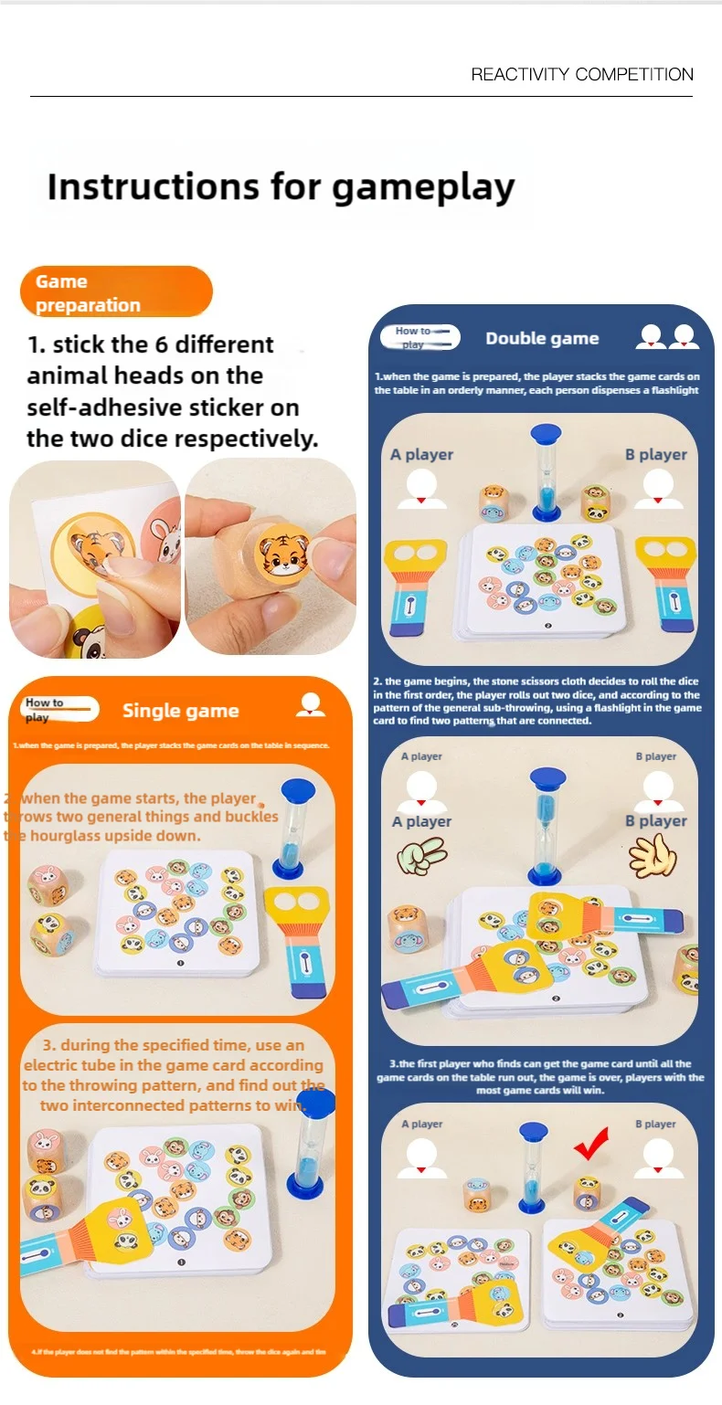 Montessori Toy Animal Board Game for Kids Cognitive Logical Thinking Puzzle Educational Reaction Contest Table Game for Children