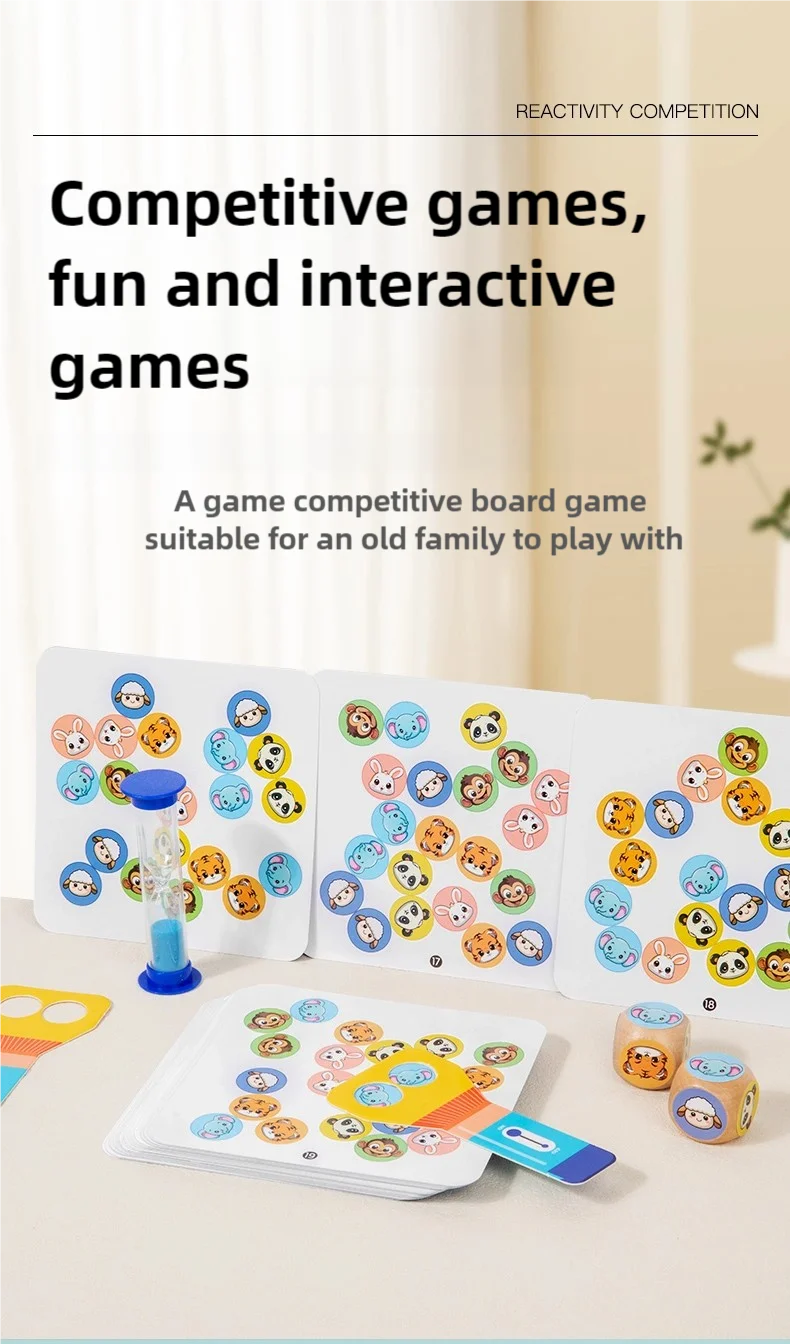 Montessori Toy Animal Board Game for Kids Cognitive Logical Thinking Puzzle Educational Reaction Contest Table Game for Children