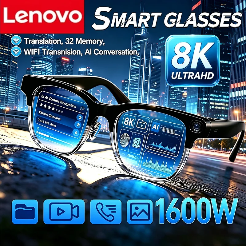 Lenovo AI Smart Eyewear 8K Touch Control Glasses Wireless Bluetooth Remote Photo Video Recording Translator Voice Assistant