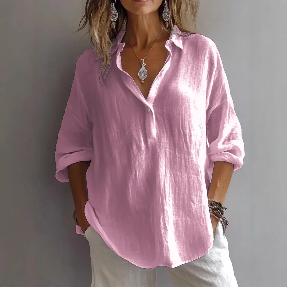 Summer Cotton Linen Blouses Women 2025 Fashion White V-neck Three Quarter Sleeve Loose Shirts Female Spring Casual Lady Clothes