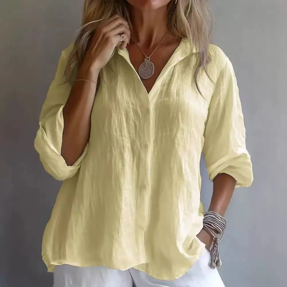 Summer Cotton Linen Blouses Women 2025 Fashion White V-neck Three Quarter Sleeve Loose Shirts Female Spring Casual Lady Clothes