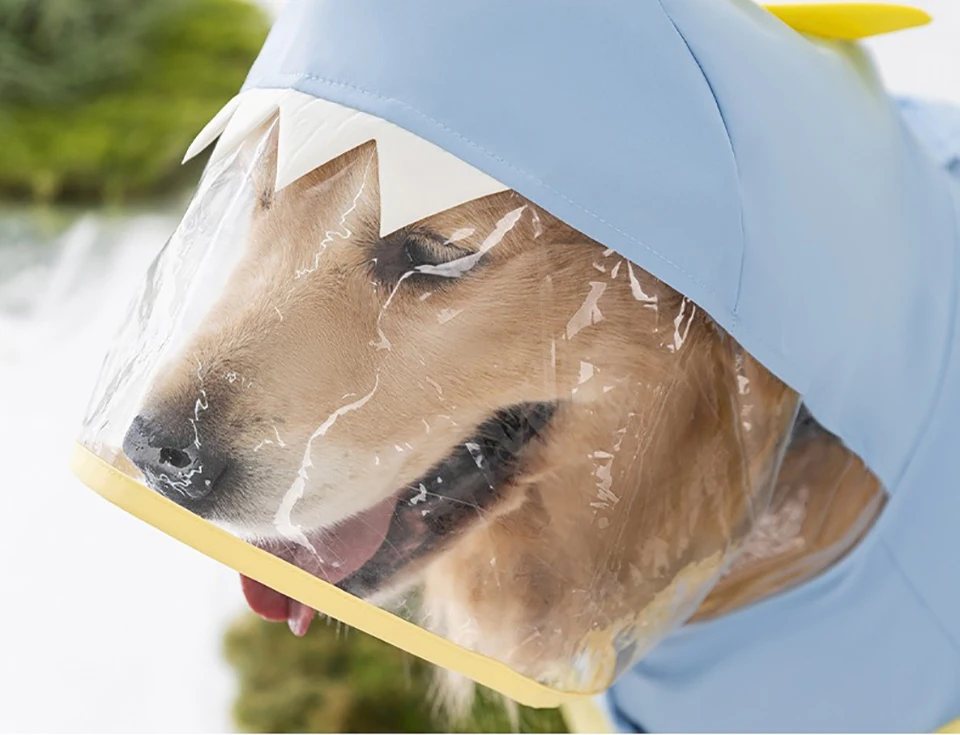 Large Dog Dinosaur Raincoat Golden Retriever Four Legged Waterproof Clothes Pet Summer All Inclusive With Tail Stereo Rain Ponch