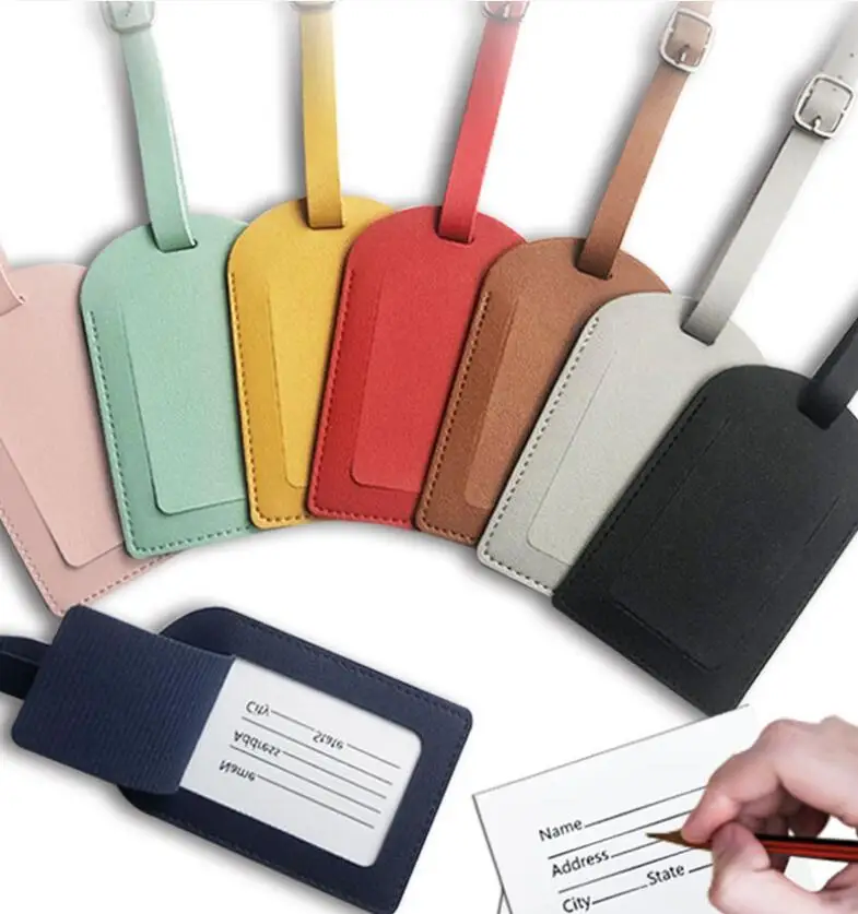 1PC PU Leather Luggage Tag Women Men Flight Holiday Travel Accessories Suitcase Tags Name ID Address Lable Bag Tags for Luggage