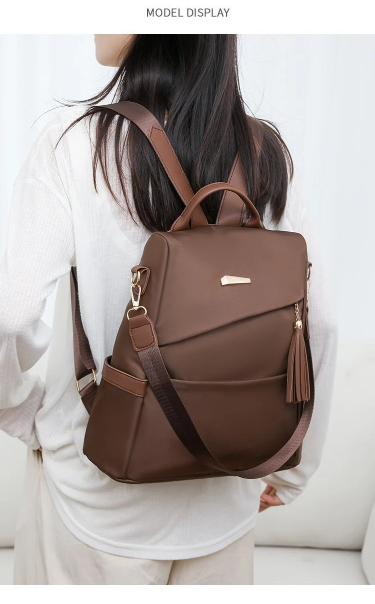 Fashion Women’s Nylon Anti-theft Backpack Tassel Decorative Casual Travel Female Shoulder Bag Large Capacity Student School Pack