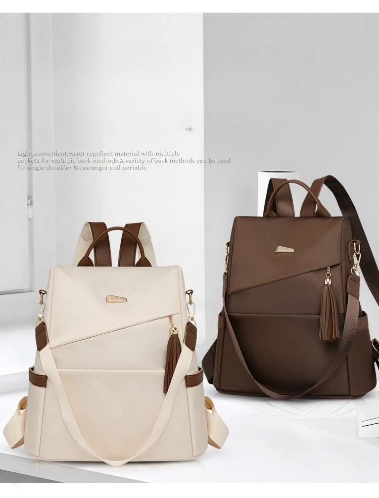 Fashion Women’s Nylon Anti-theft Backpack Tassel Decorative Casual Travel Female Shoulder Bag Large Capacity Student School Pack