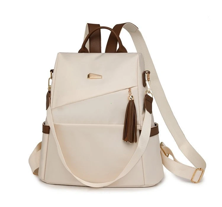 Fashion Women’s Nylon Anti-theft Backpack Tassel Decorative Casual Travel Female Shoulder Bag Large Capacity Student School Pack
