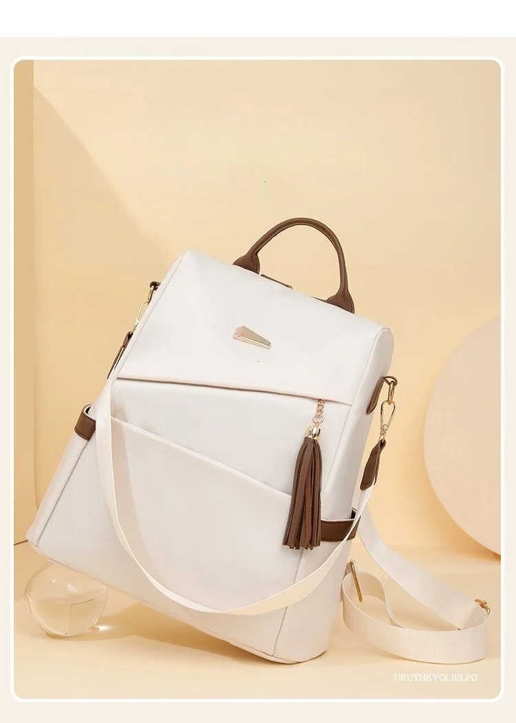 Fashion Women’s Nylon Anti-theft Backpack Tassel Decorative Casual Travel Female Shoulder Bag Large Capacity Student School Pack