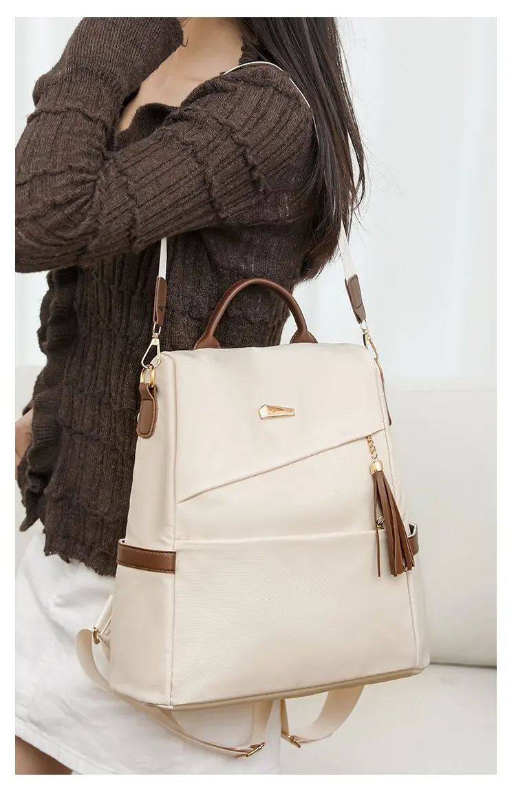 Fashion Women’s Nylon Anti-theft Backpack Tassel Decorative Casual Travel Female Shoulder Bag Large Capacity Student School Pack