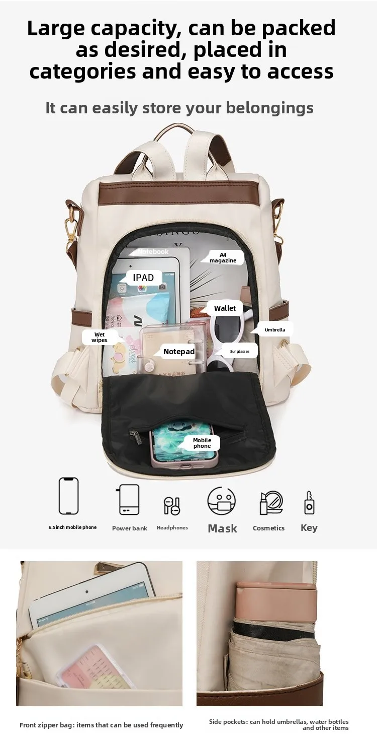 Fashion Women’s Nylon Anti-theft Backpack Tassel Decorative Casual Travel Female Shoulder Bag Large Capacity Student School Pack