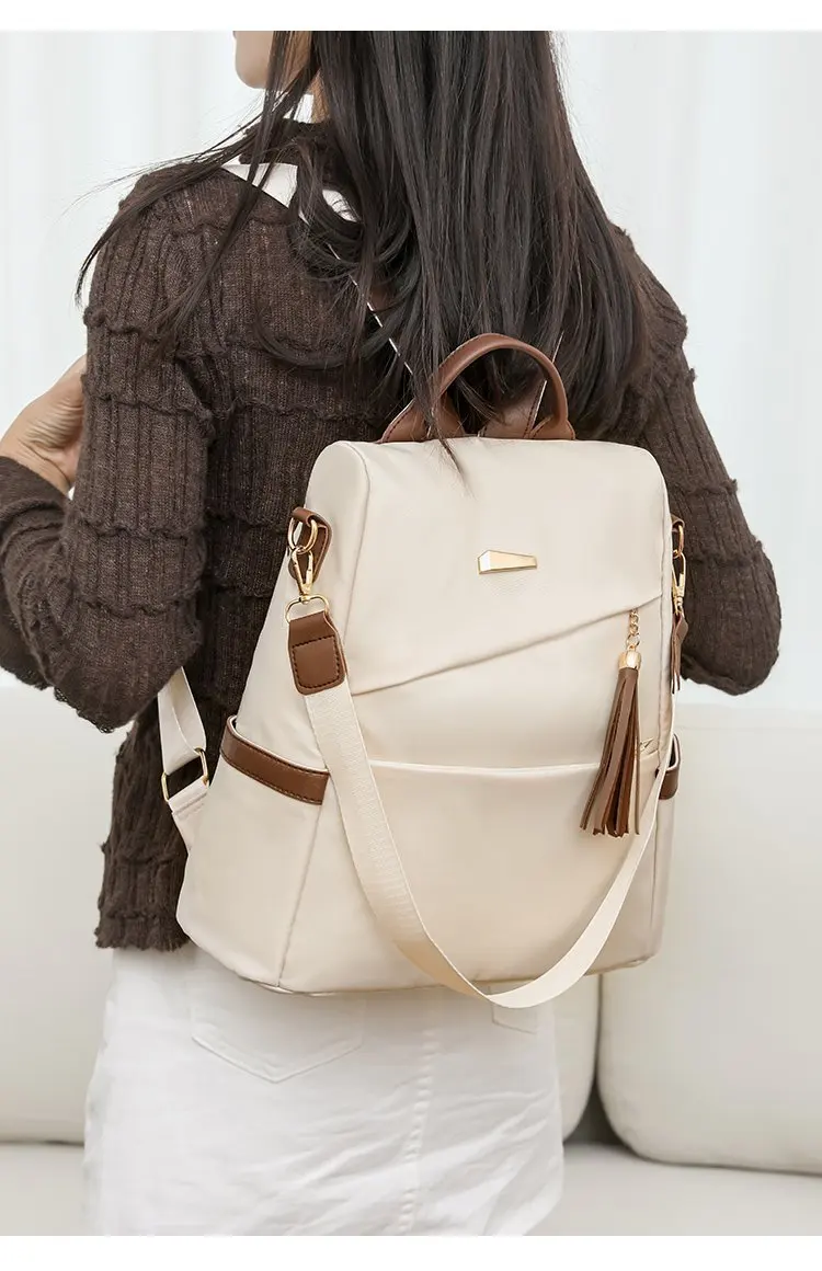 Fashion Women’s Nylon Anti-theft Backpack Tassel Decorative Casual Travel Female Shoulder Bag Large Capacity Student School Pack
