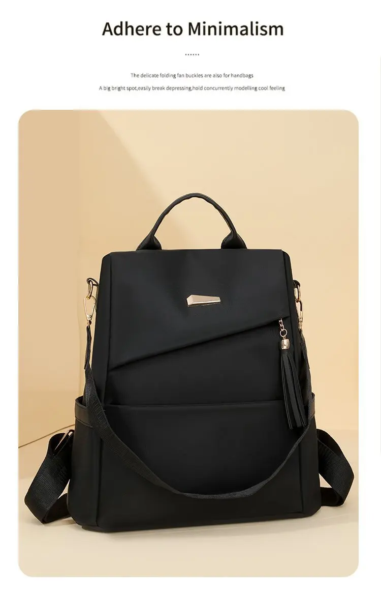 Fashion Women’s Nylon Anti-theft Backpack Tassel Decorative Casual Travel Female Shoulder Bag Large Capacity Student School Pack
