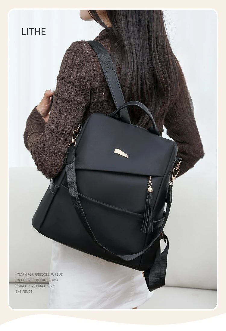 Fashion Women’s Nylon Anti-theft Backpack Tassel Decorative Casual Travel Female Shoulder Bag Large Capacity Student School Pack