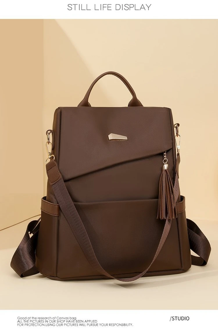 Fashion Women’s Nylon Anti-theft Backpack Tassel Decorative Casual Travel Female Shoulder Bag Large Capacity Student School Pack