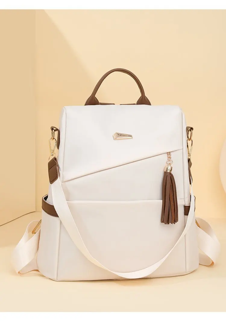 Fashion Women’s Nylon Anti-theft Backpack Tassel Decorative Casual Travel Female Shoulder Bag Large Capacity Student School Pack