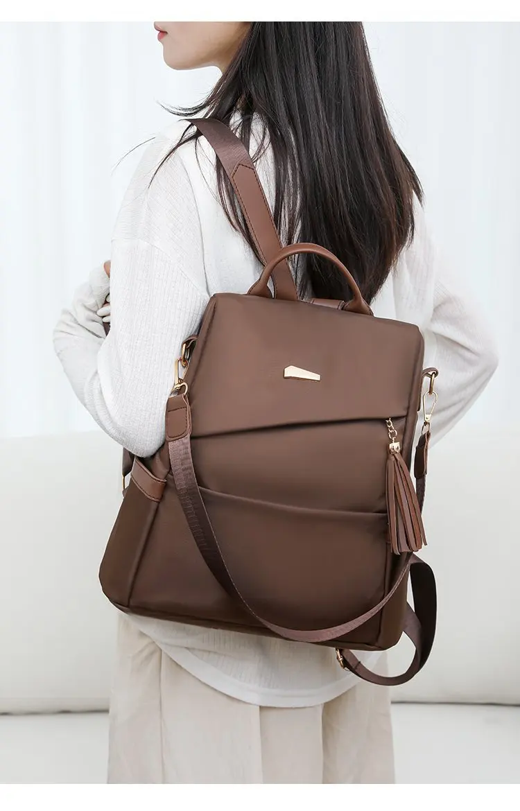 Fashion Women’s Nylon Anti-theft Backpack Tassel Decorative Casual Travel Female Shoulder Bag Large Capacity Student School Pack