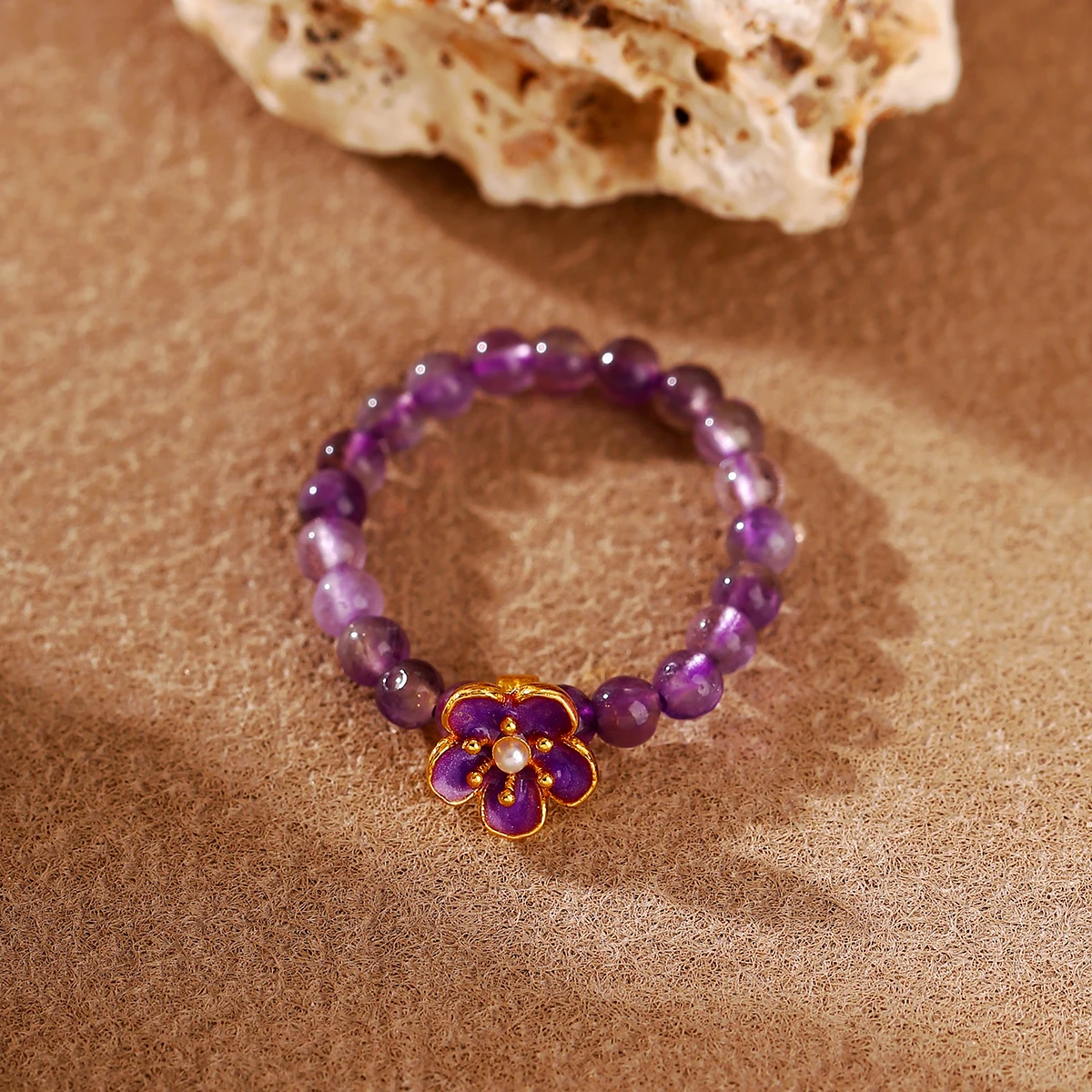 JD 3mm Natural Stone Amethyst Tourmaline Strand Rings Women Men Fashion Energy Healing Elastic Finger Rings Birthday Party Gifts