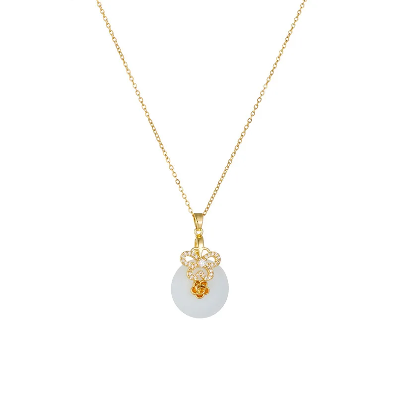 Chinese Style Classic Green Circle Stone Pendant Necklaces for Women Elegant Accessories Collar Jewelry Gifts for Friends