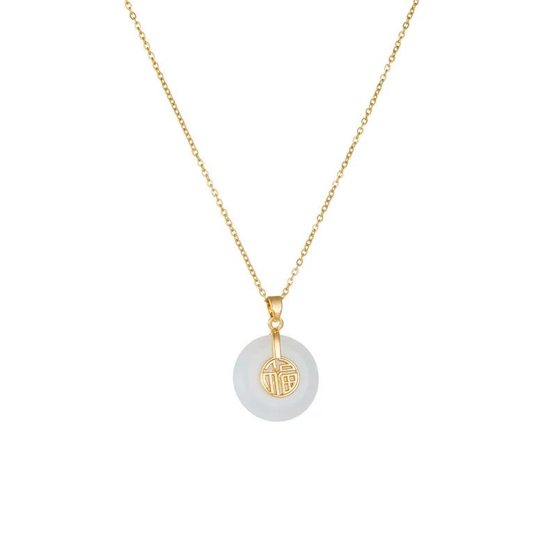 Chinese Style Classic Green Circle Stone Pendant Necklaces for Women Elegant Accessories Collar Jewelry Gifts for Friends