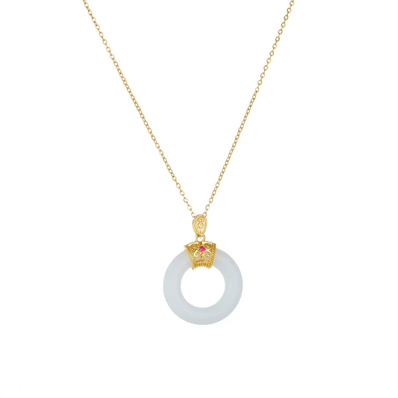 Chinese Style Classic Green Circle Stone Pendant Necklaces for Women Elegant Accessories Collar Jewelry Gifts for Friends