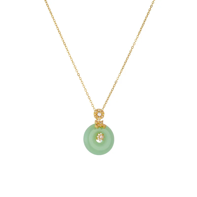 Chinese Style Classic Green Circle Stone Pendant Necklaces for Women Elegant Accessories Collar Jewelry Gifts for Friends