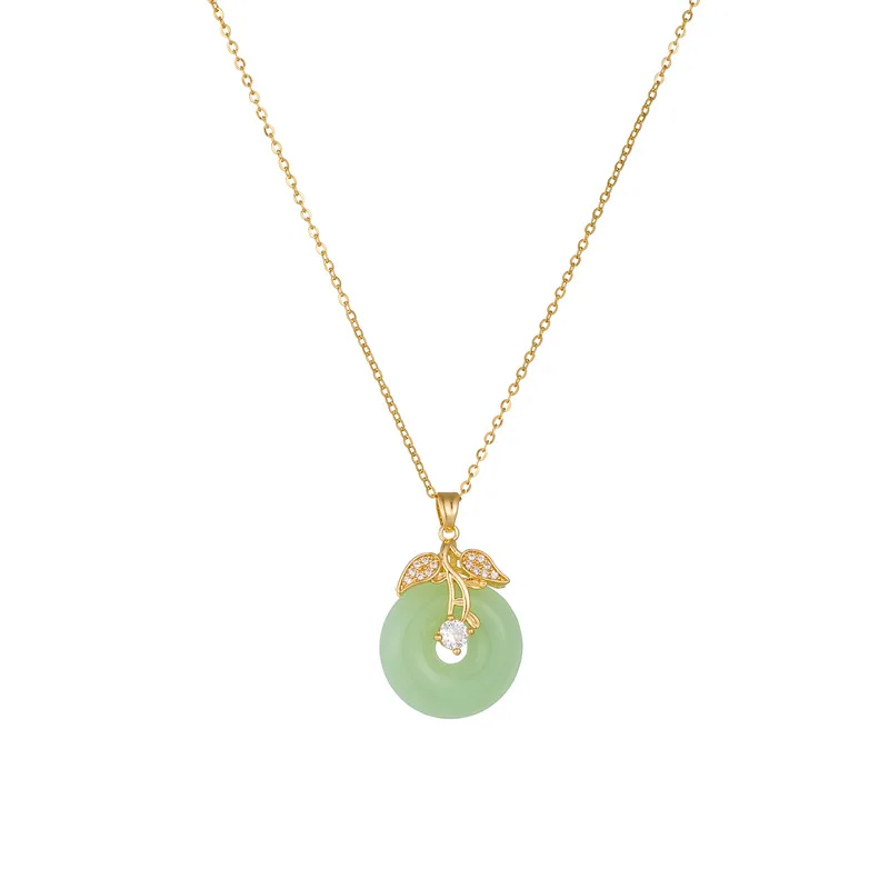 Chinese Style Classic Green Circle Stone Pendant Necklaces for Women Elegant Accessories Collar Jewelry Gifts for Friends