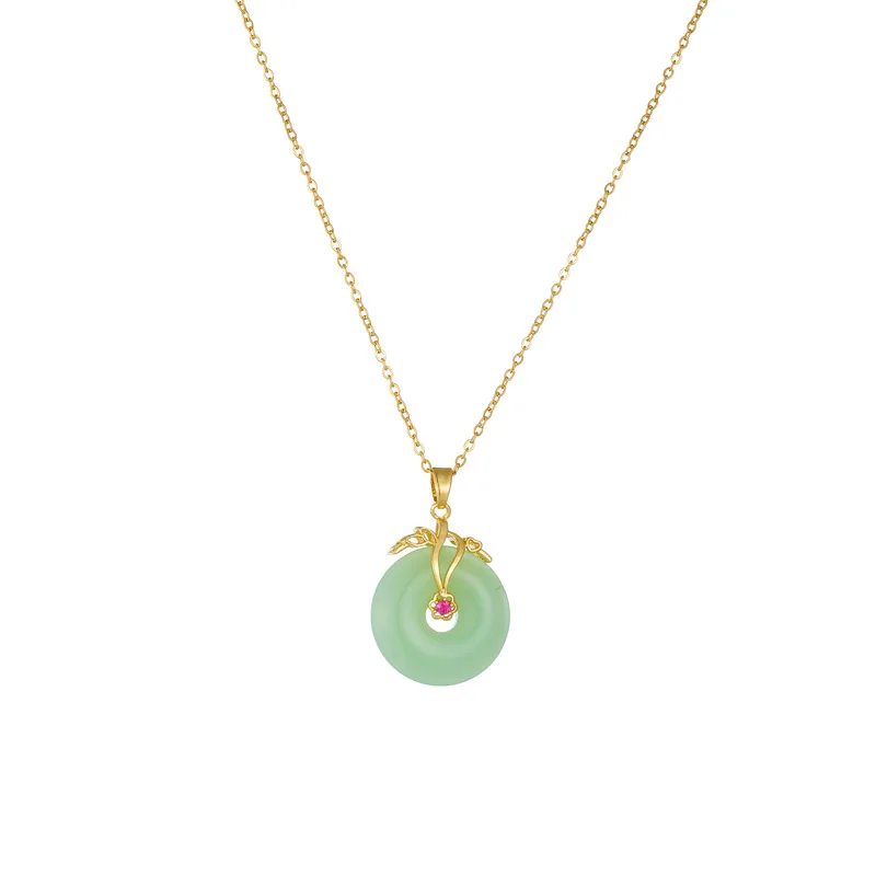 Chinese Style Classic Green Circle Stone Pendant Necklaces for Women Elegant Accessories Collar Jewelry Gifts for Friends