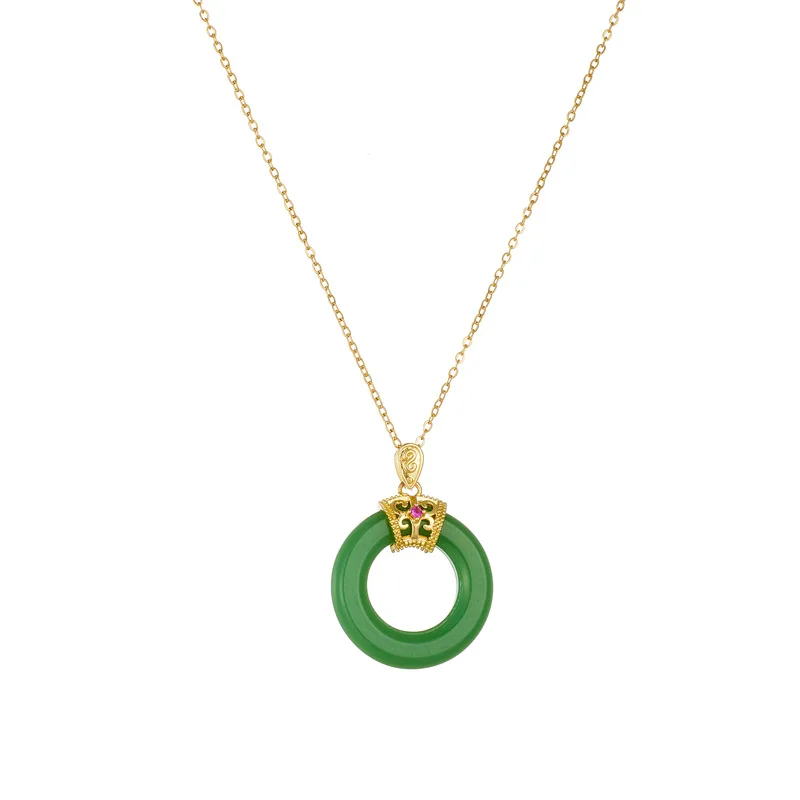 Chinese Style Classic Green Circle Stone Pendant Necklaces for Women Elegant Accessories Collar Jewelry Gifts for Friends