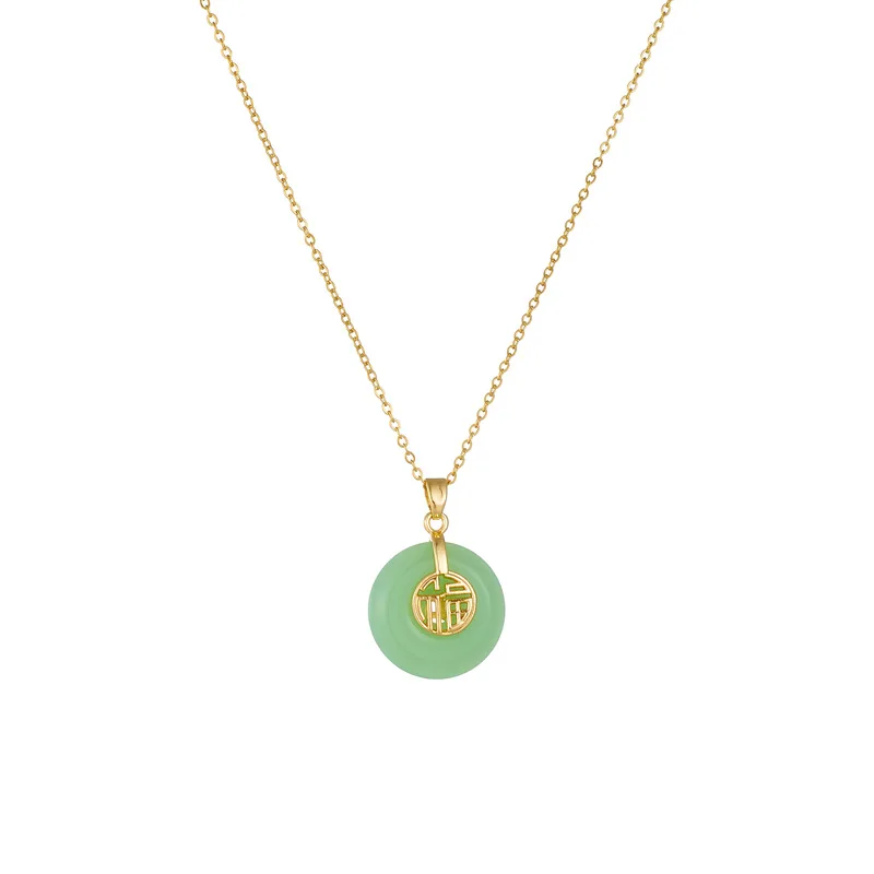 Chinese Style Classic Green Circle Stone Pendant Necklaces for Women Elegant Accessories Collar Jewelry Gifts for Friends