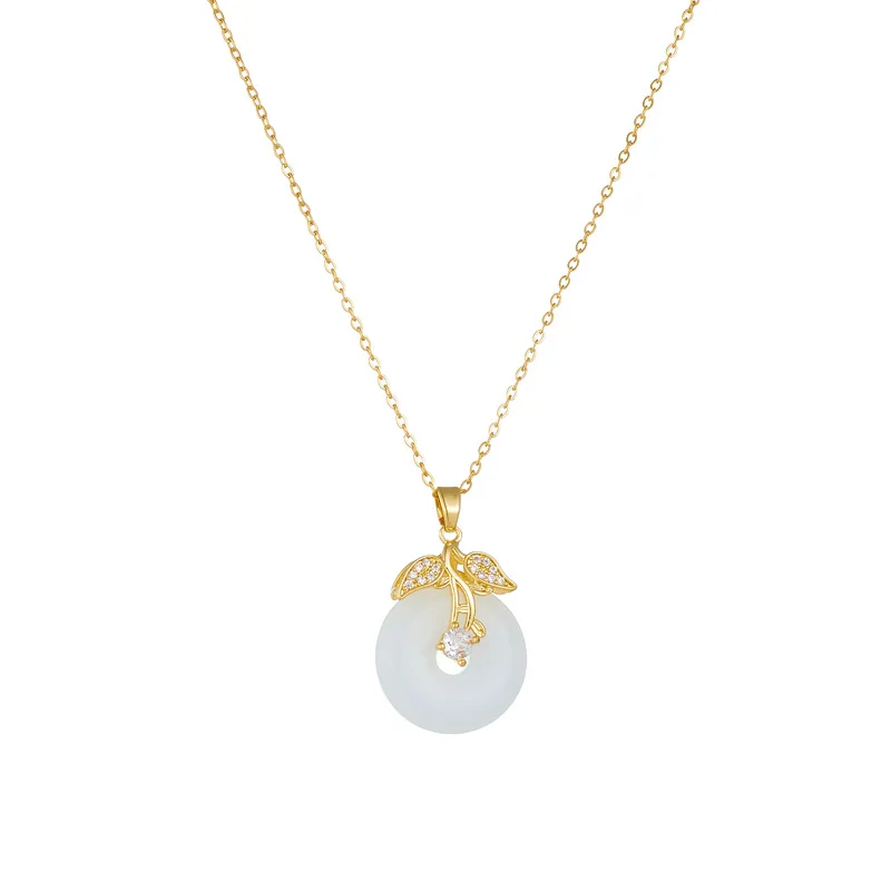Chinese Style Classic Green Circle Stone Pendant Necklaces for Women Elegant Accessories Collar Jewelry Gifts for Friends