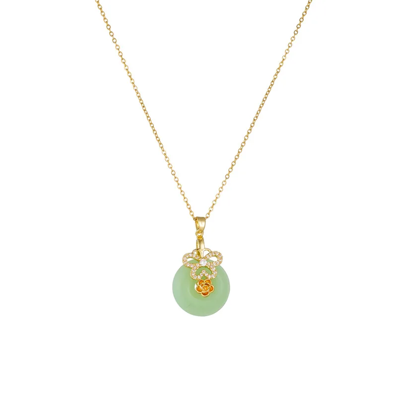 Chinese Style Classic Green Circle Stone Pendant Necklaces for Women Elegant Accessories Collar Jewelry Gifts for Friends