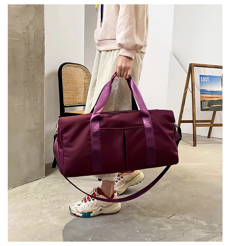 Outdoor Waterproof Nylon Sports Gym Bags Men Women Training Fitness Travel Handbag Yoga Mat Sport Bag with shoes Compartment