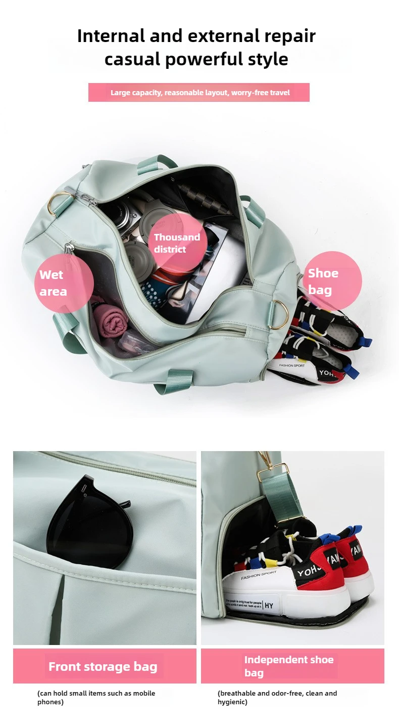 Outdoor Waterproof Nylon Sports Gym Bags Men Women Training Fitness Travel Handbag Yoga Mat Sport Bag with shoes Compartment