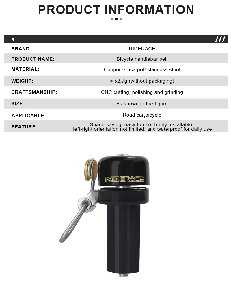 RIDERACE Road Bike Bell Horn Copper Bicycle Handlebar Plug End Ring Clear Loud Sound Warning Alarm Safety Cycling Accessories