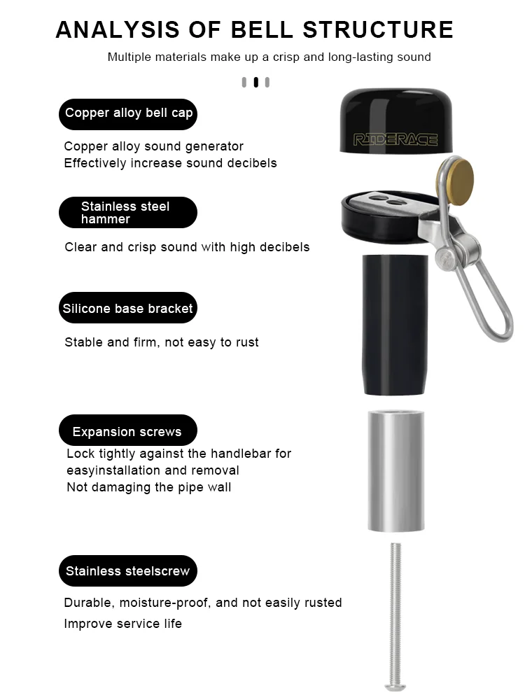 RIDERACE Road Bike Bell Horn Copper Bicycle Handlebar Plug End Ring Clear Loud Sound Warning Alarm Safety Cycling Accessories