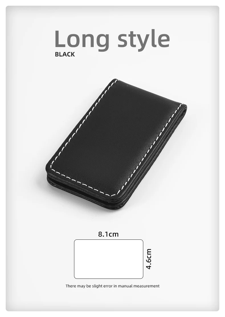 QOONG 2026 Custom Lettering High Quality Leather Money Clip Purse Men Strong Magnetic Black Clip for Money Holder ML1-001