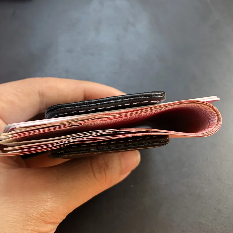 QOONG 2026 Custom Lettering High Quality Leather Money Clip Purse Men Strong Magnetic Black Clip for Money Holder ML1-001