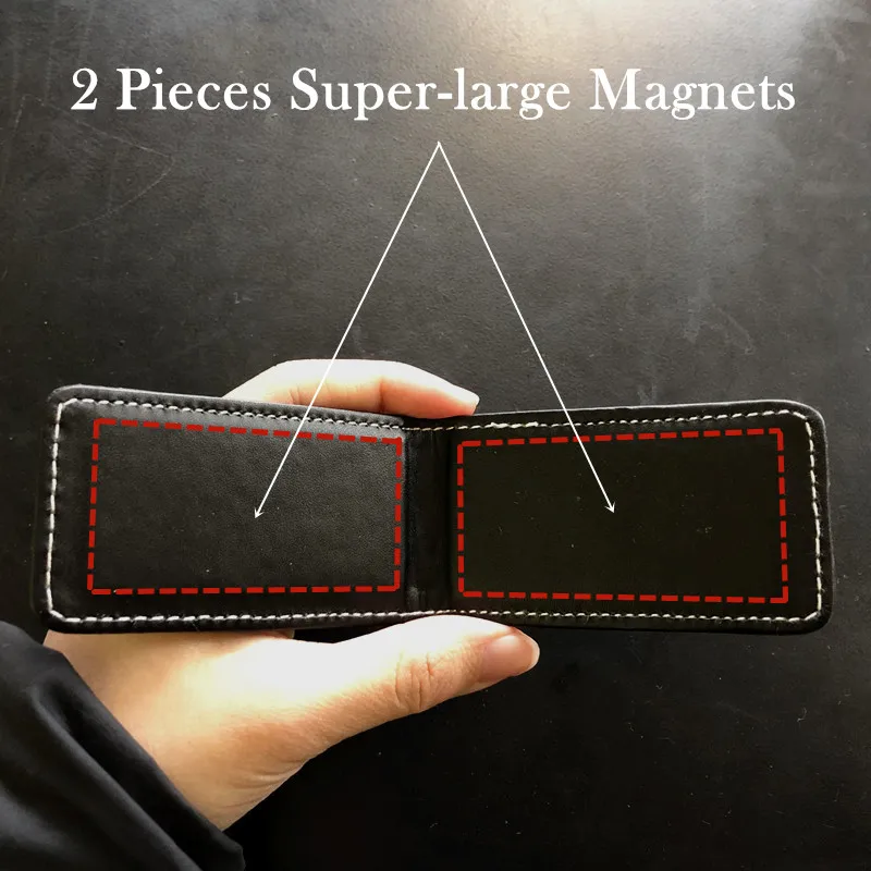 QOONG 2026 Custom Lettering High Quality Leather Money Clip Purse Men Strong Magnetic Black Clip for Money Holder ML1-001