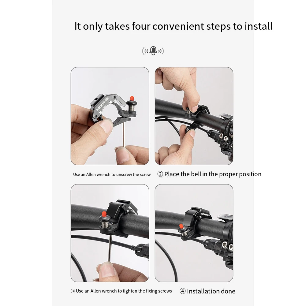 ROCKBROS Bicycle Bell Aluminum Alloy Rust-Proof Horn Small Volume Portable Sound Alarm For Safety MTB Road Bike Ring 90-100db