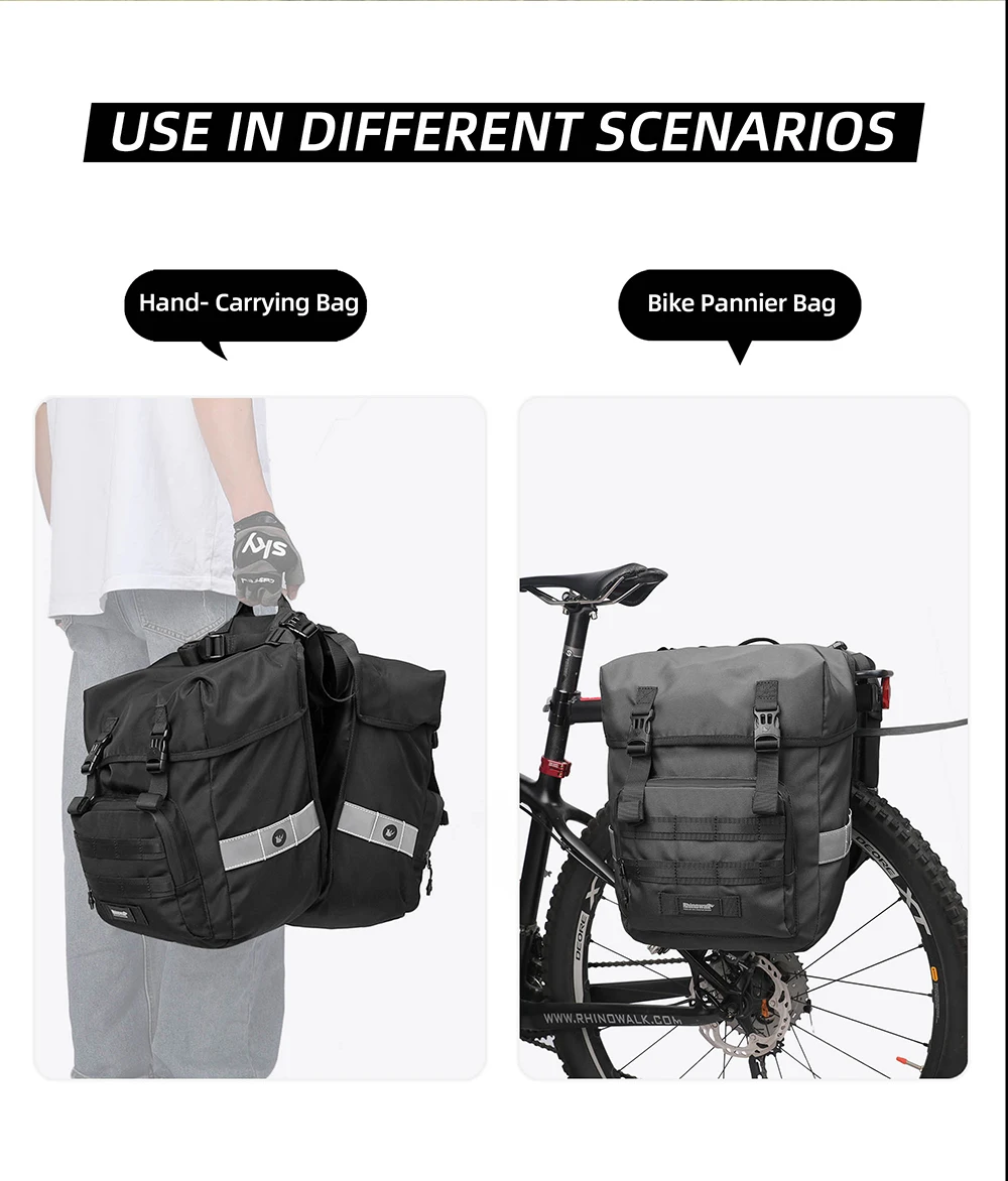 Rhinowalk Bicycle Pannier Bag 40L Waterproof Rear Rack Seat Trunk Bag With Rain Cover Handbag Cycling Storage Bag Accessories