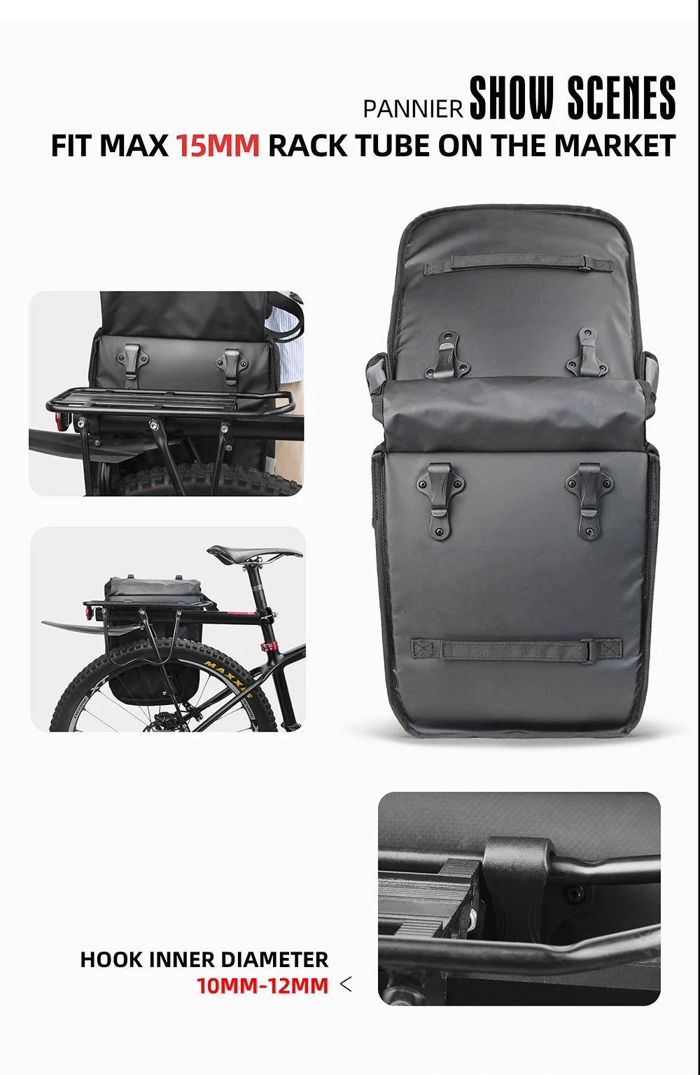 Rhinowalk Bicycle Pannier Bag 40L Waterproof Rear Rack Seat Trunk Bag With Rain Cover Handbag Cycling Storage Bag Accessories