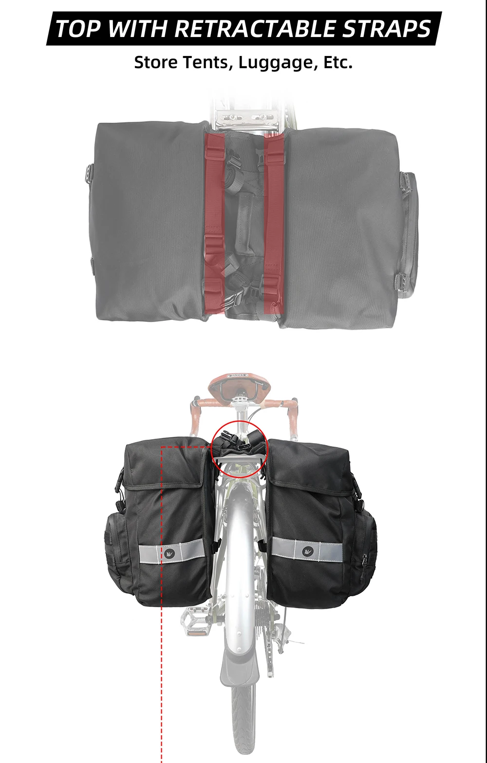 Rhinowalk Bicycle Pannier Bag 40L Waterproof Rear Rack Seat Trunk Bag With Rain Cover Handbag Cycling Storage Bag Accessories