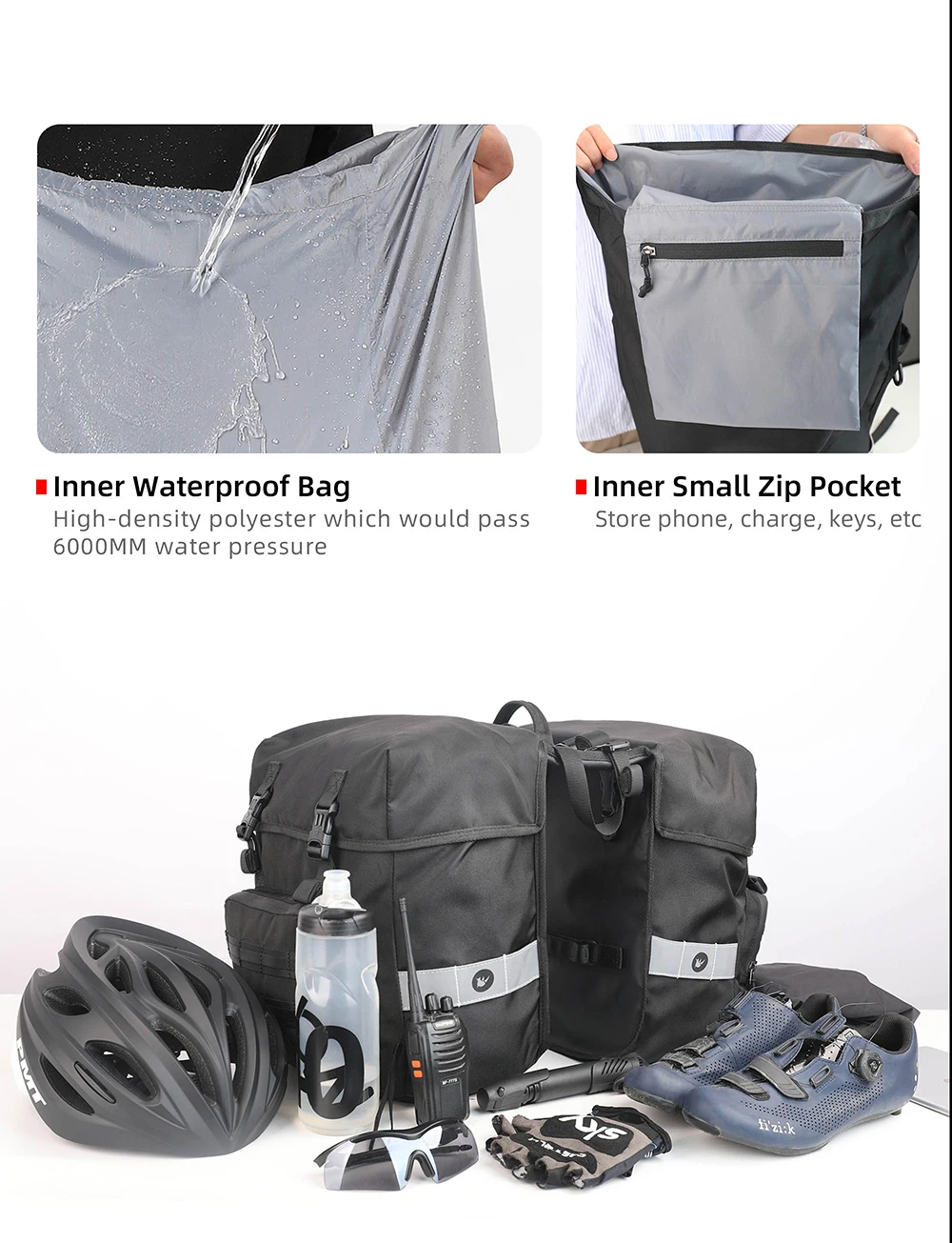 Rhinowalk Bicycle Pannier Bag 40L Waterproof Rear Rack Seat Trunk Bag With Rain Cover Handbag Cycling Storage Bag Accessories