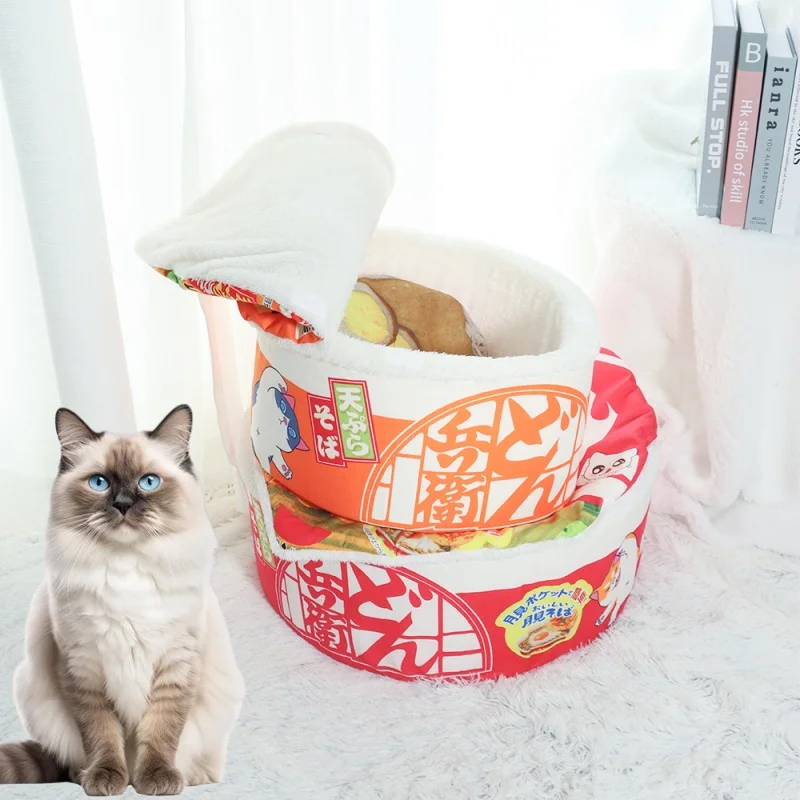 Orange Cat Winter Fun Noodles Puppy Bed House Cat Sleeping Bag Mat Plush Bed Furniture Accessories Pet Supplies