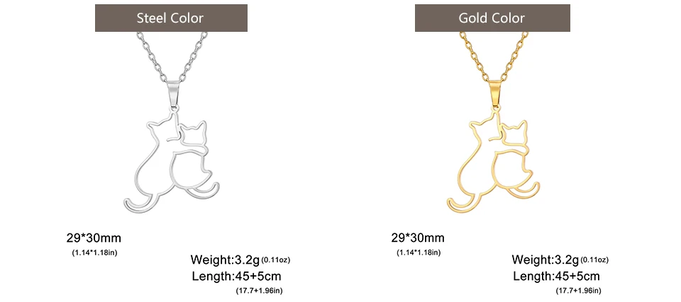 My Shape Hugging Puppy Kitten Necklace for Women Stainless Steel Pendant Chain Animal Cat Dog Jewelry Pets Lovers Gifts