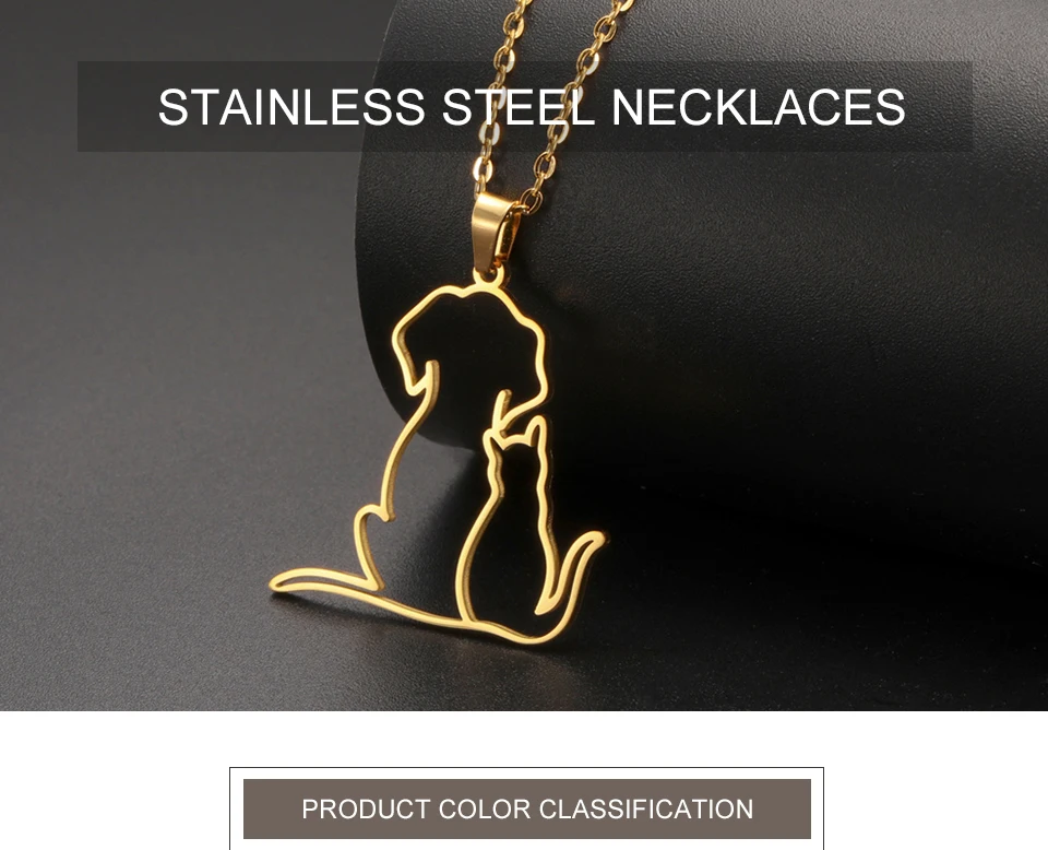 My Shape Hugging Puppy Kitten Necklace for Women Stainless Steel Pendant Chain Animal Cat Dog Jewelry Pets Lovers Gifts