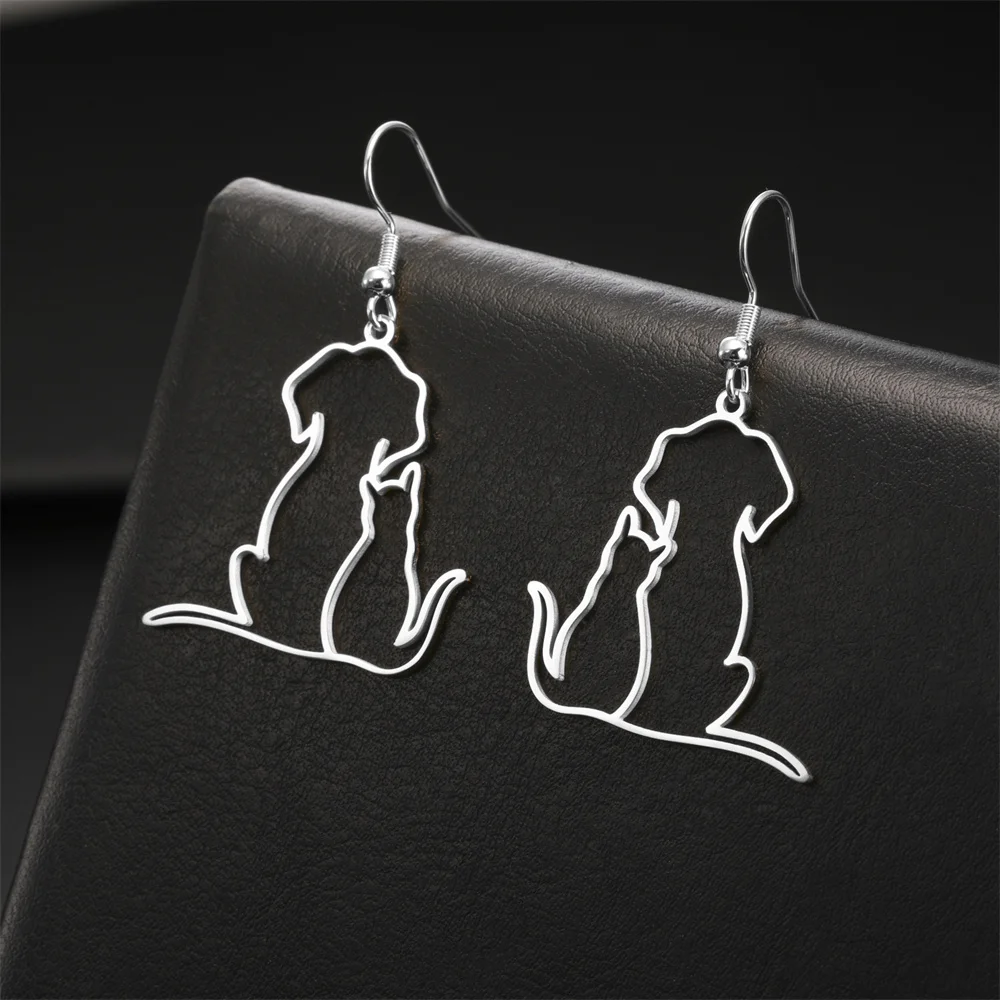 My Shape Hugging Puppy Kitten Necklace for Women Stainless Steel Pendant Chain Animal Cat Dog Jewelry Pets Lovers Gifts